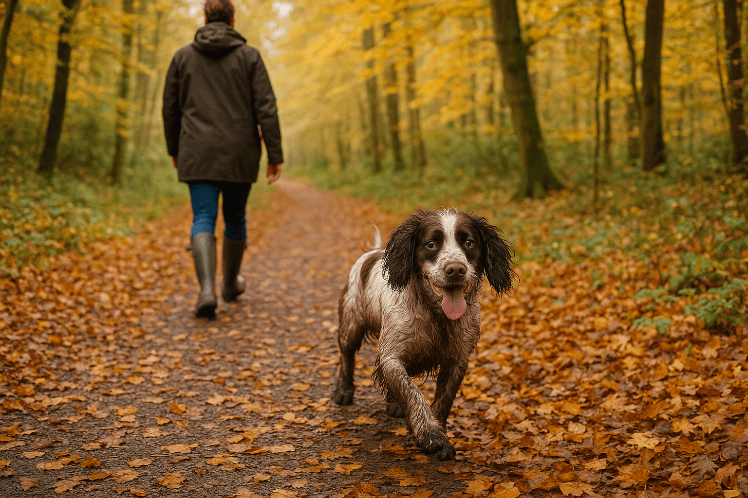 Dog owner with their dog outside a local vet
